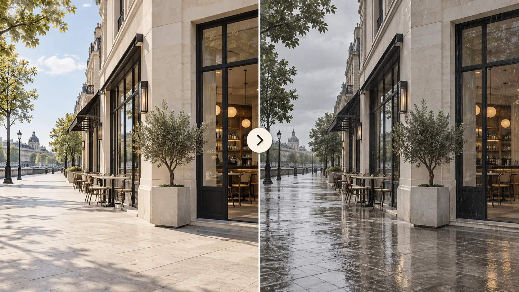 晴れの写真を雨に・雨の写真を晴れにする / 生成サンプル