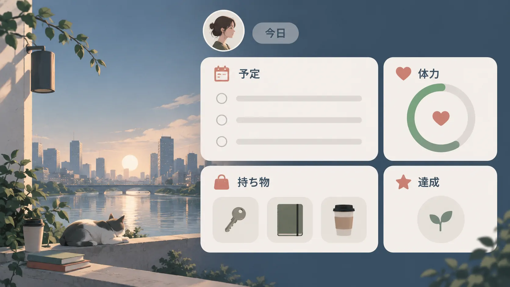 自分の1日を架空ゲームUI化 / 生成サンプル