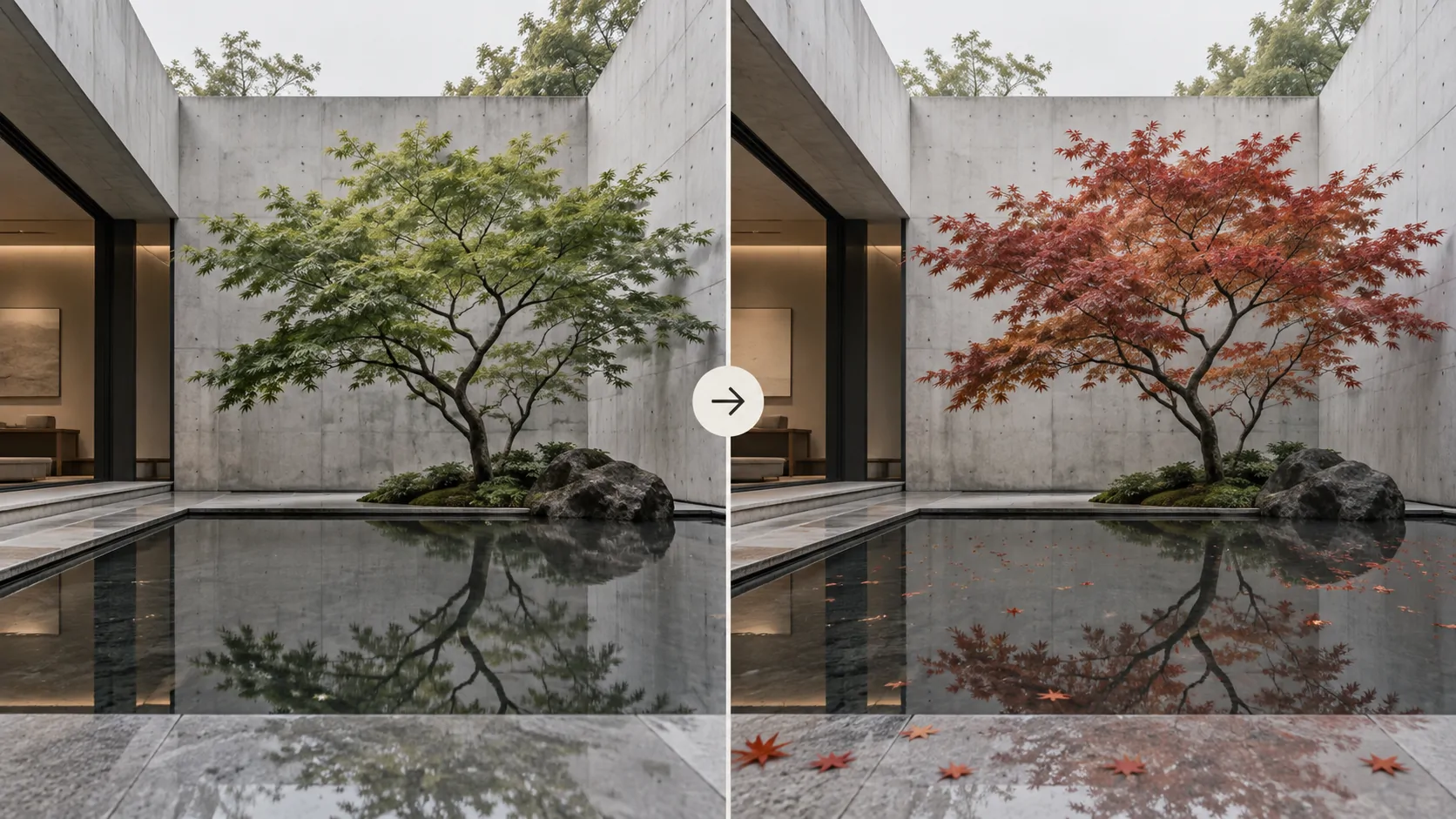 写真の木々を桜・紅葉の景色にする / 生成サンプル